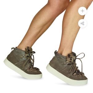 Naked Feet Evolution Platform Sneaker Brown Leather Faux Fur Sz 8.5